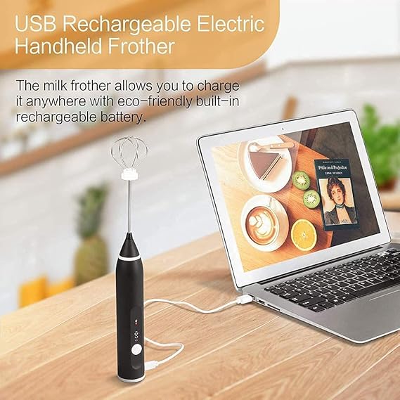 USB Rechargeable 3 in 1 Coffee Frother & Egg Beater Perfect for Lattes, Shakes, & More