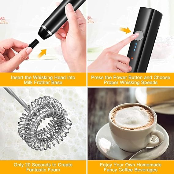 USB Rechargeable 3 in 1 Coffee Frother & Egg Beater Perfect for Lattes, Shakes, & More