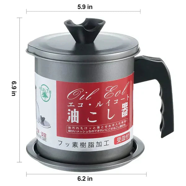 Stainless Steel Oil Storage and Filtration Pot With Lid 1.4L