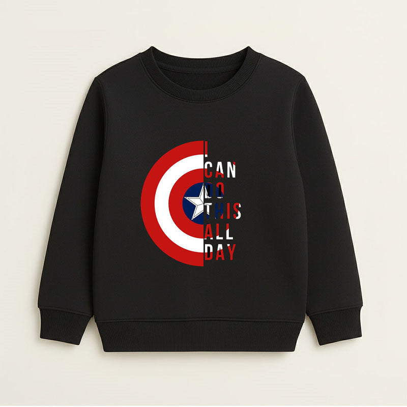 Captain America-Style Black Shield Graphic Sweatshirt and Jogger Set