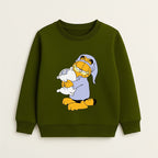 Garfield Themed Sleepy Cat Olive Green Kids' Sweatshirt