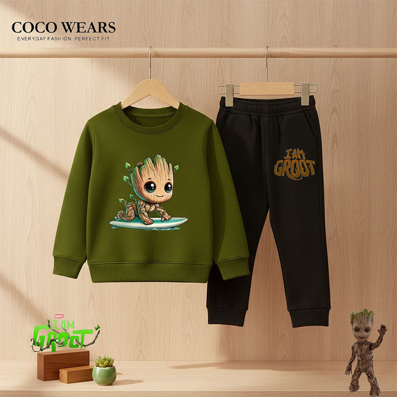"I Am Groot" Kids' Olive Green Sweatshirt & Joggers Set