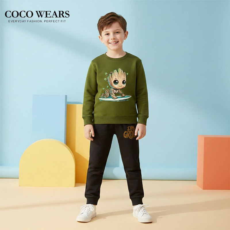 "I Am Groot" Kids' Olive Green Sweatshirt & Joggers Set