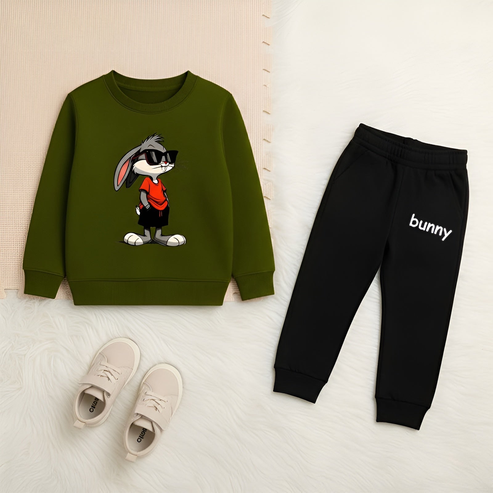 Kids' Olive Green Sweatshirt & Black Joggers Set
