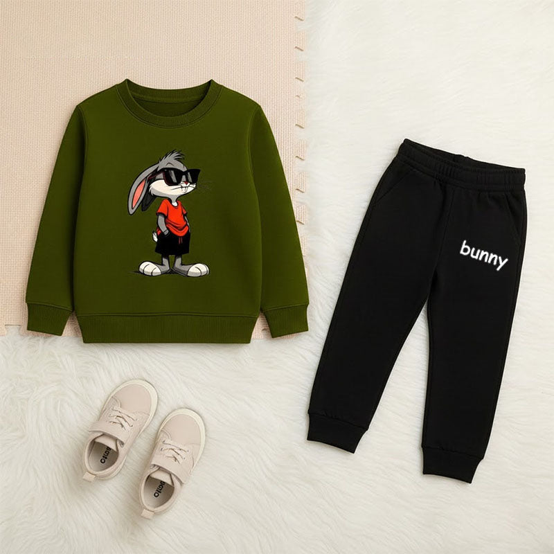 Kids' Olive Green Sweatshirt & Black Joggers Set