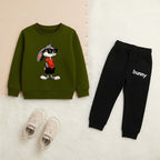 Kids' Olive Green Sweatshirt & Black Joggers Set