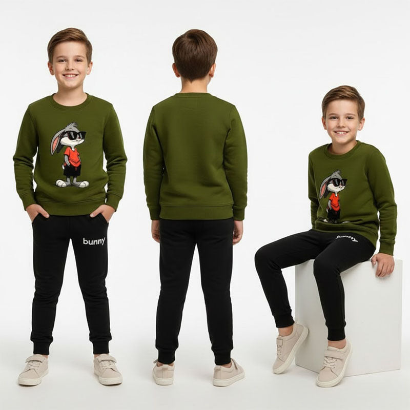 Kids' Olive Green Sweatshirt & Black Joggers Set