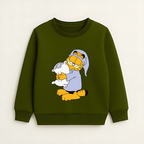 Garfield Themed Sleepy Cat Olive Green Kids' Sweatshirt
