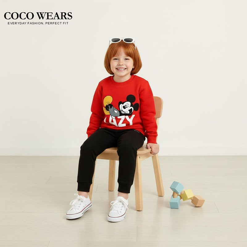Cozy Red Mickey "Lazy" Sweatshirt & Black Trouser
