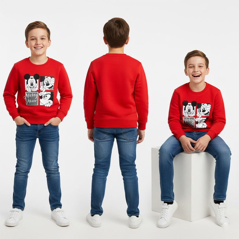 Disney Mickey Mouse Quad-Frame Red Crewneck Sweatshirt