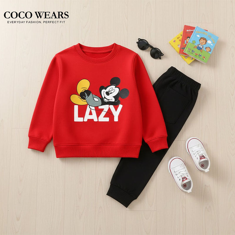 Cozy Red Mickey "Lazy" Sweatshirt & Black Trouser
