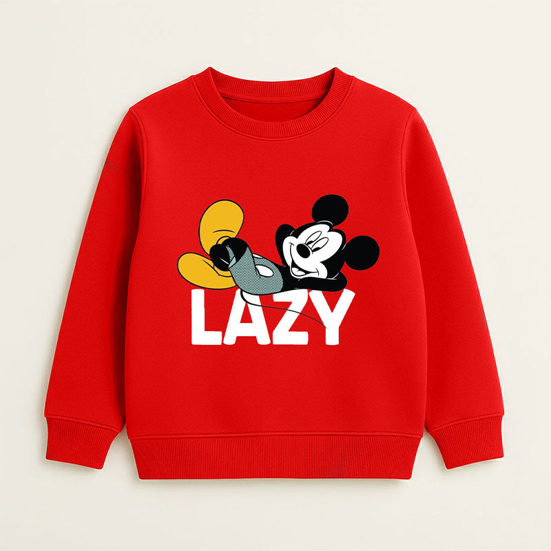 Cozy Red Mickey "Lazy" Sweatshirt & Black Trouser
