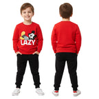 Cozy Red Mickey "Lazy" Sweatshirt & Black Trouser