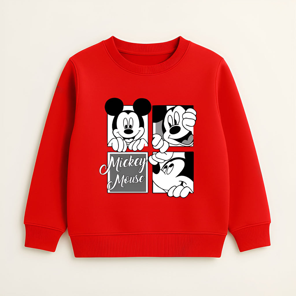 Disney Mickey Mouse Quad-Frame Red Crewneck Sweatshirt