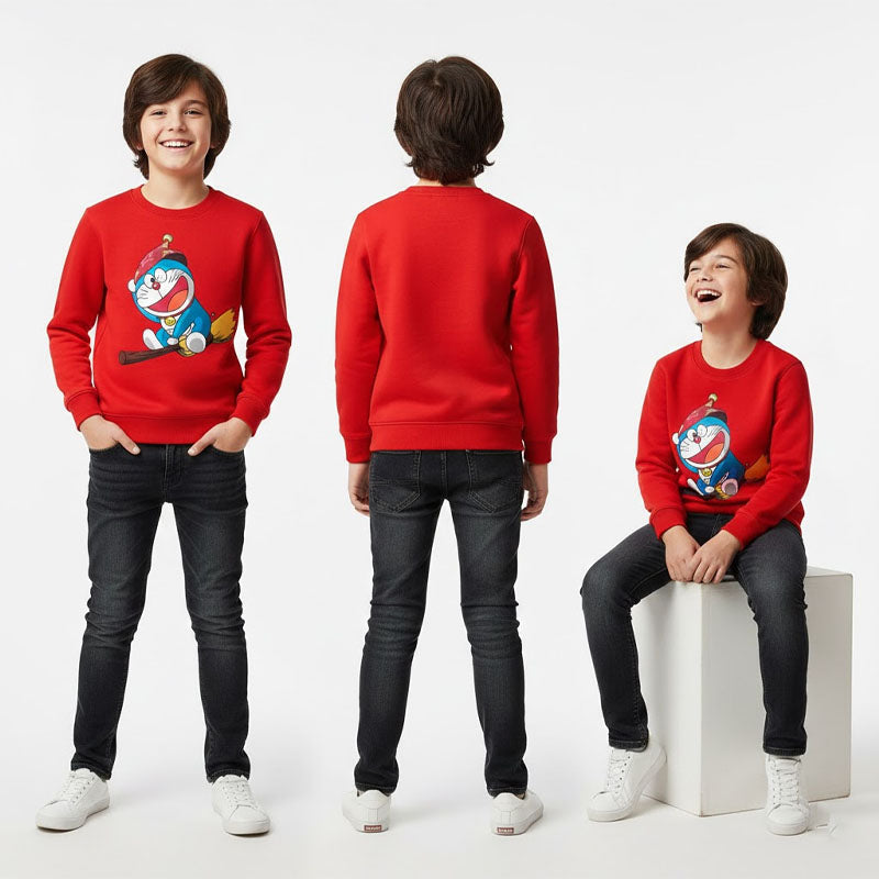 Santa-Rider Doraemon! Cozy Holiday Red Sweatshirt